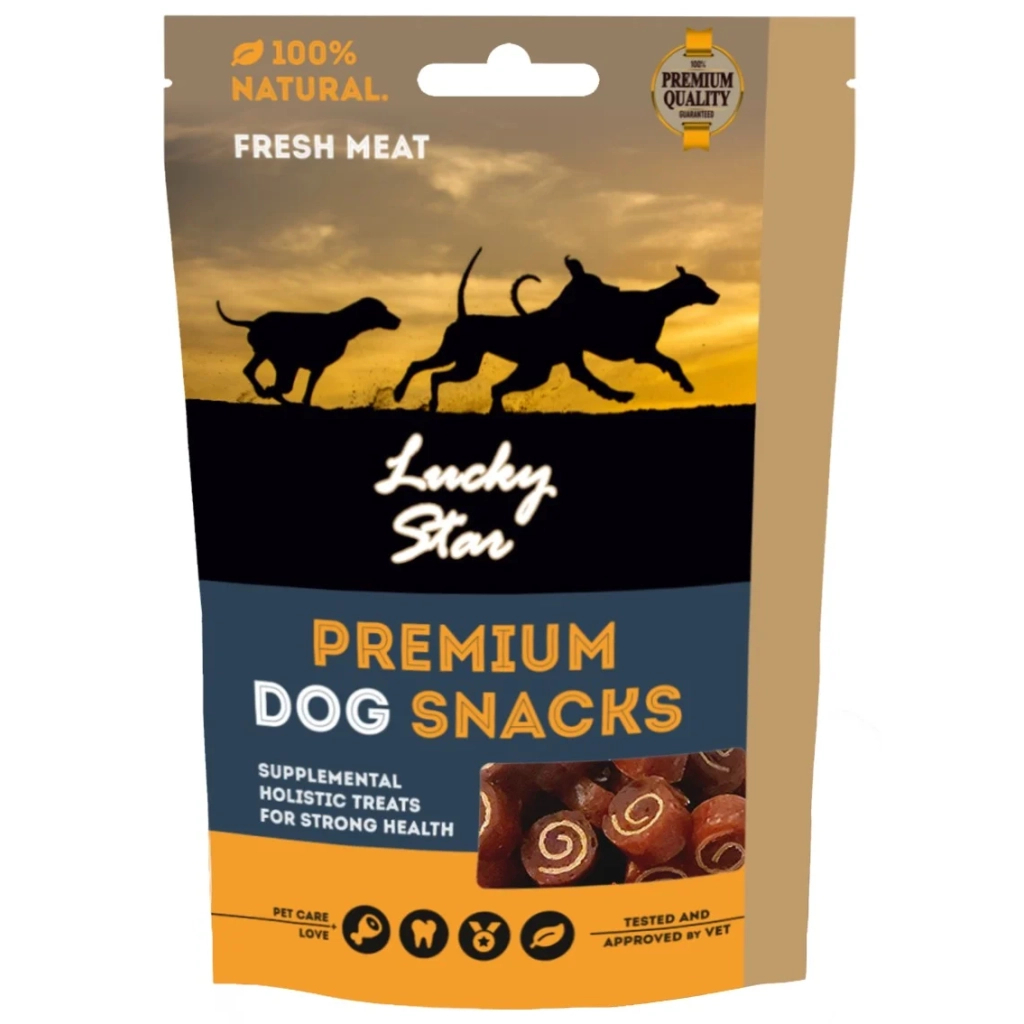 Ласощі для собак Lucky Star Міні-роли з м'яким м'ясом курки та тріски 1-2 см 85 г (4820111434176)