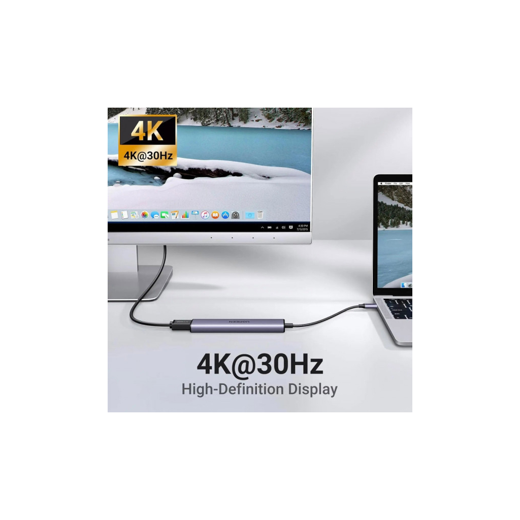 Порт-реплікатор UGREEN CM478 USB Type-C HDMI, USB/3.0, Type-C for charging PD/100W (15495)