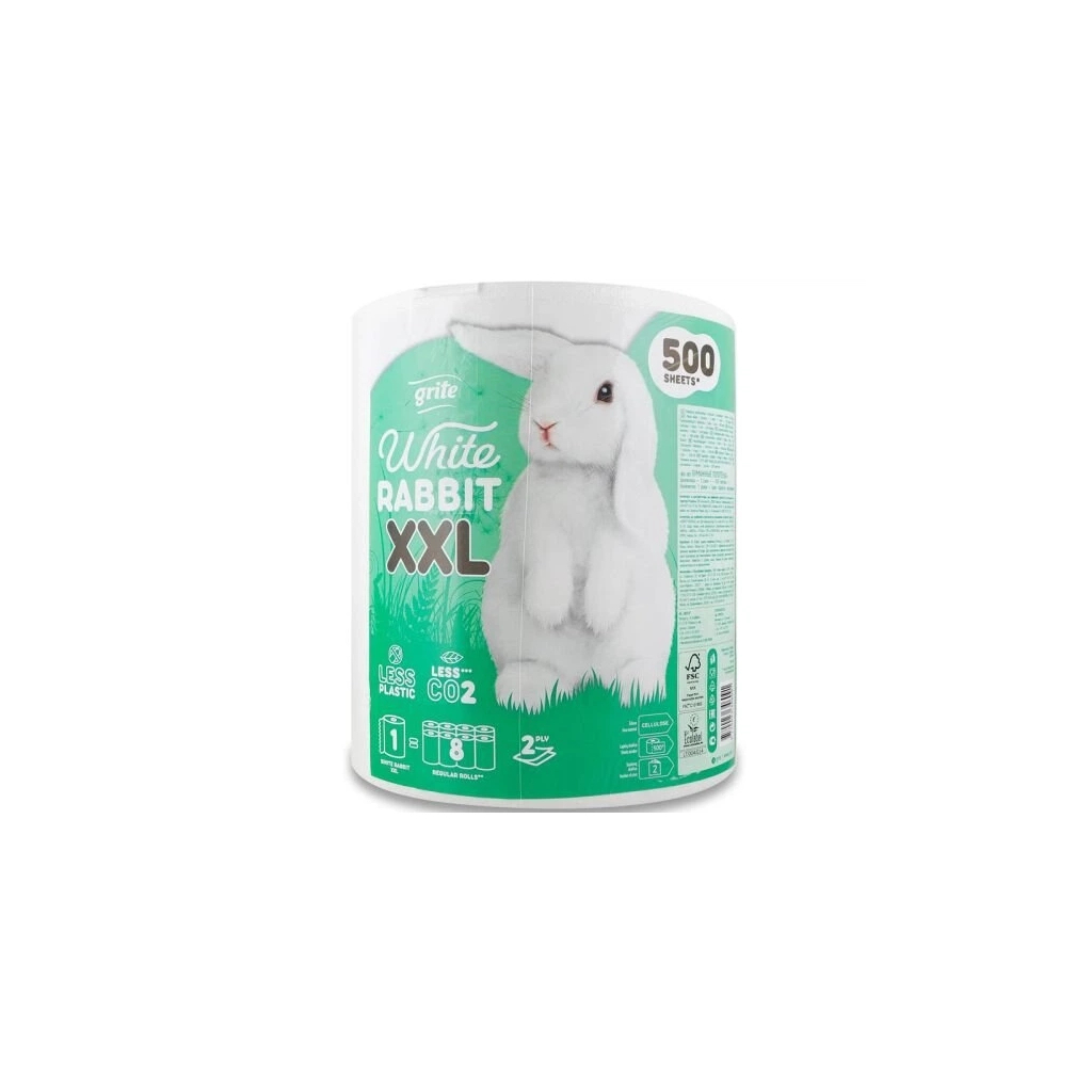 Паперові рушники Grite White Rabbit XXL 2 шари 500 відривів 1 рулон (4770023346091)