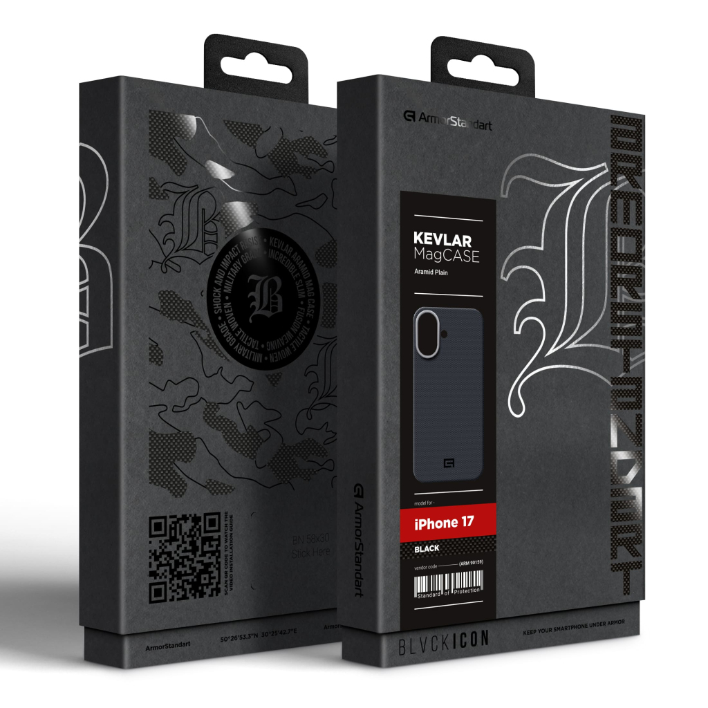 Чохол до мобільного телефона Armorstandart BlackIcon Aramid Plain MagCase Apple iPhone 17 Black (ARM90159)