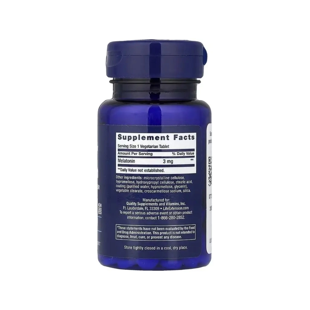Вітамінно-мінеральний комплекс Life Extension Мелатонін, 3 мг, Melatonin, 6 Hour Timed Release, 60 вегетаріанських таб (LEX-17866)