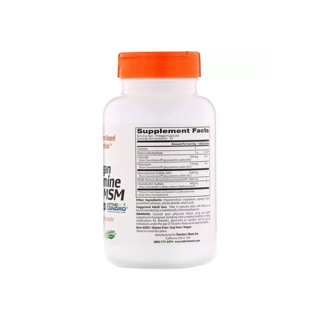 Вітамінно-мінеральний комплекс Doctor's Best Вегетаріанський Глюкозамін Хондроітин і МСМ, Glucosamine Cho (DRB-00500)