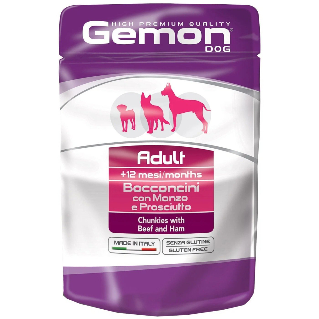 Вологий корм для собак Gemon Dog Wet Adult шматочки з яловичиною та шинкою 100 г (8009470300605) Вологий корм для собак Gemon Dog Wet Adult шматочки з яловичиною та шинкою 100 г (8009470300605)