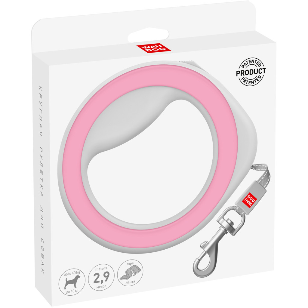 Повідець для собак WAUDOG R-leash світловідбиваюча стрічка XS-M до 40 кг 2.9 м рожевий (81277)