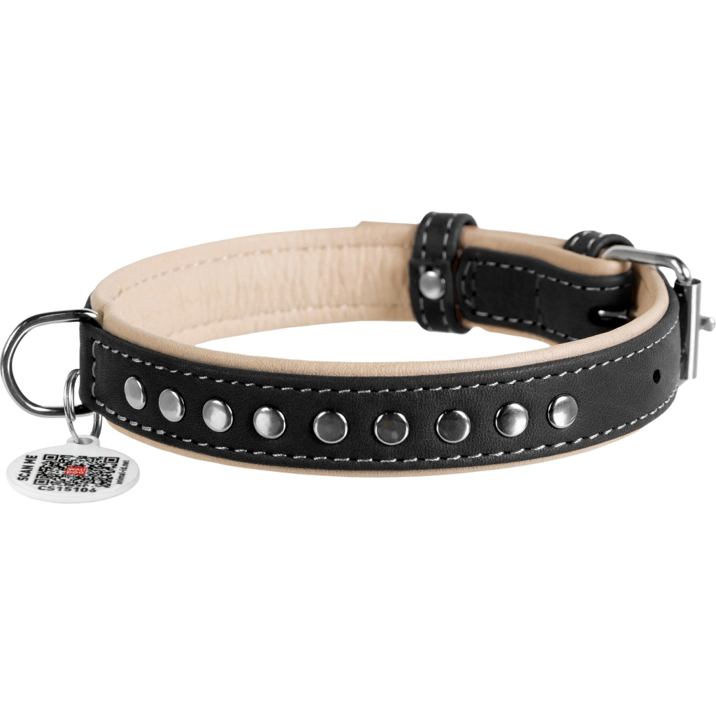 Нашийник для тварин WAUDOG Soft з QR паспортом, металеві прикраси M Ш 25 мм Д 38-49 см (7206)