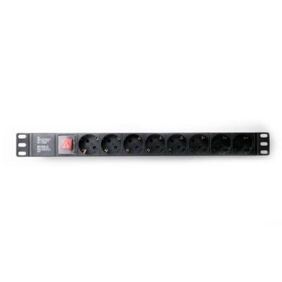 Силовий блок 19" 1U 8xSchuko, вимикач, С14 Kingda (KD-PDU-GM-1U-P8-C14)