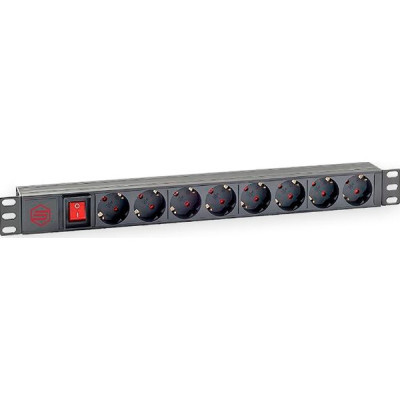 Силовий блок 19" 1U 8xSchuko, вимикач, С14 Kingda (KD-PDU-GM-1U-P8-C14)
