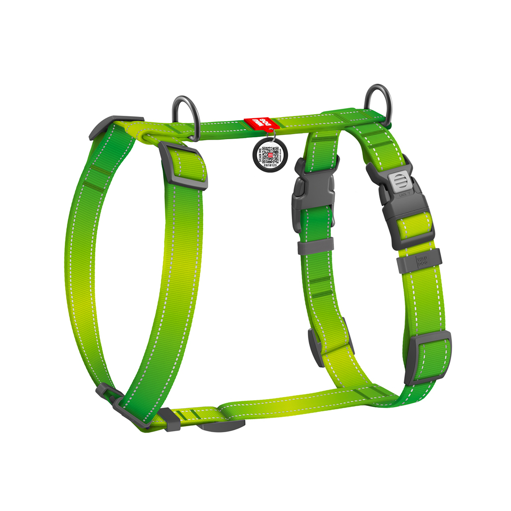 Шлея для собак WAUDOG Nylon Mono анатомічна H-подібна з QR паспортом, пластиковий фастекс, L салатова (54585)