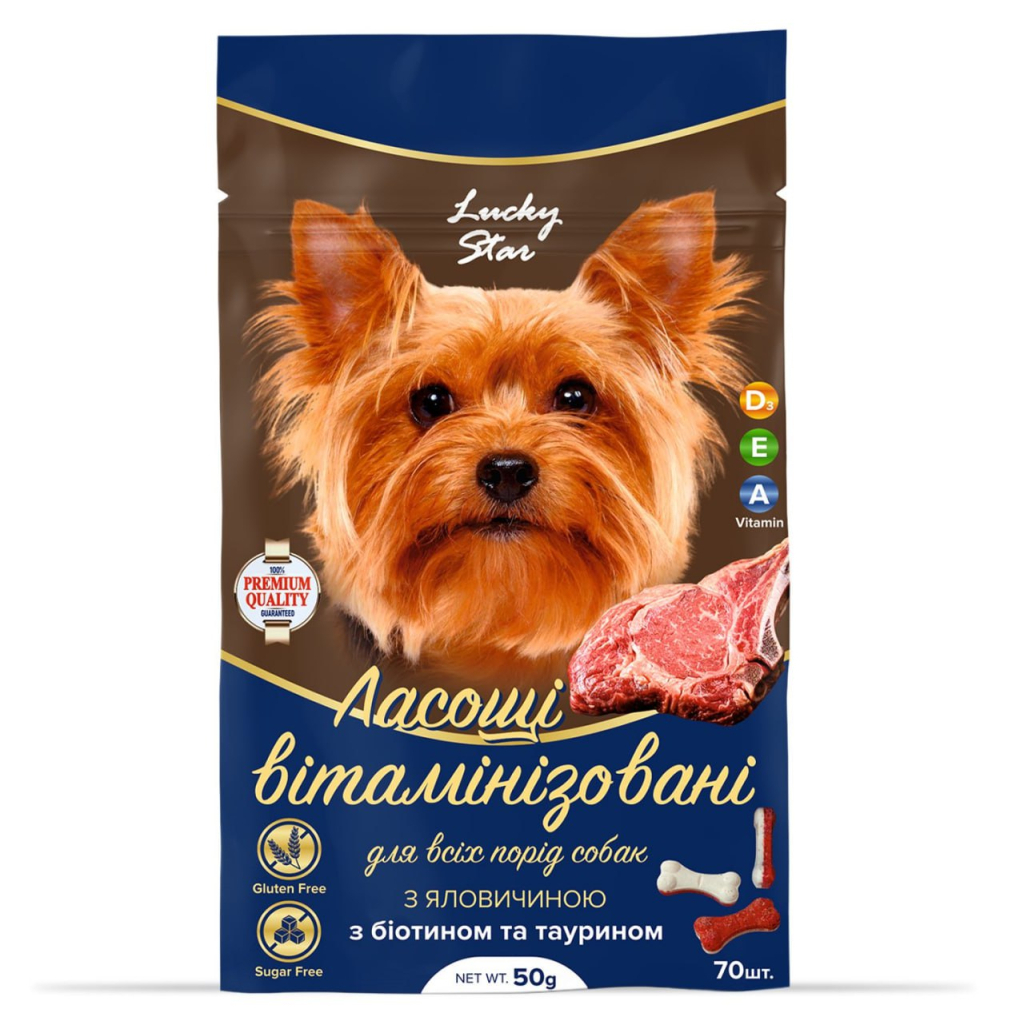 Ласощі для собак Lucky Star Вітамінізовані з яловичиною 50 г (4820275972217)