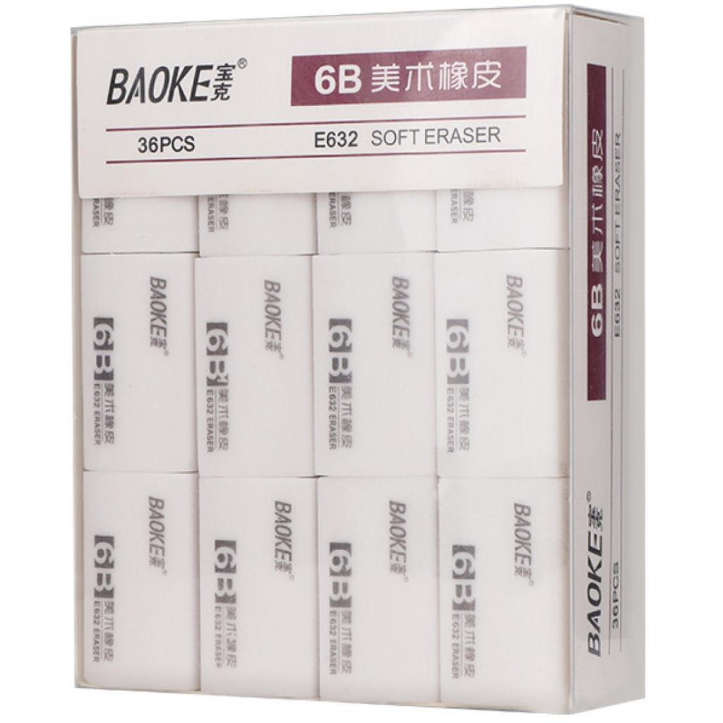 Гумка Baoke прямокутна 39 х 23 х 10 мм, TPR білий 6B, 36 шт (E632) Гумка Baoke прямокутна 39 х 23 х 10 мм, TPR білий 6B, 36 шт (E632)