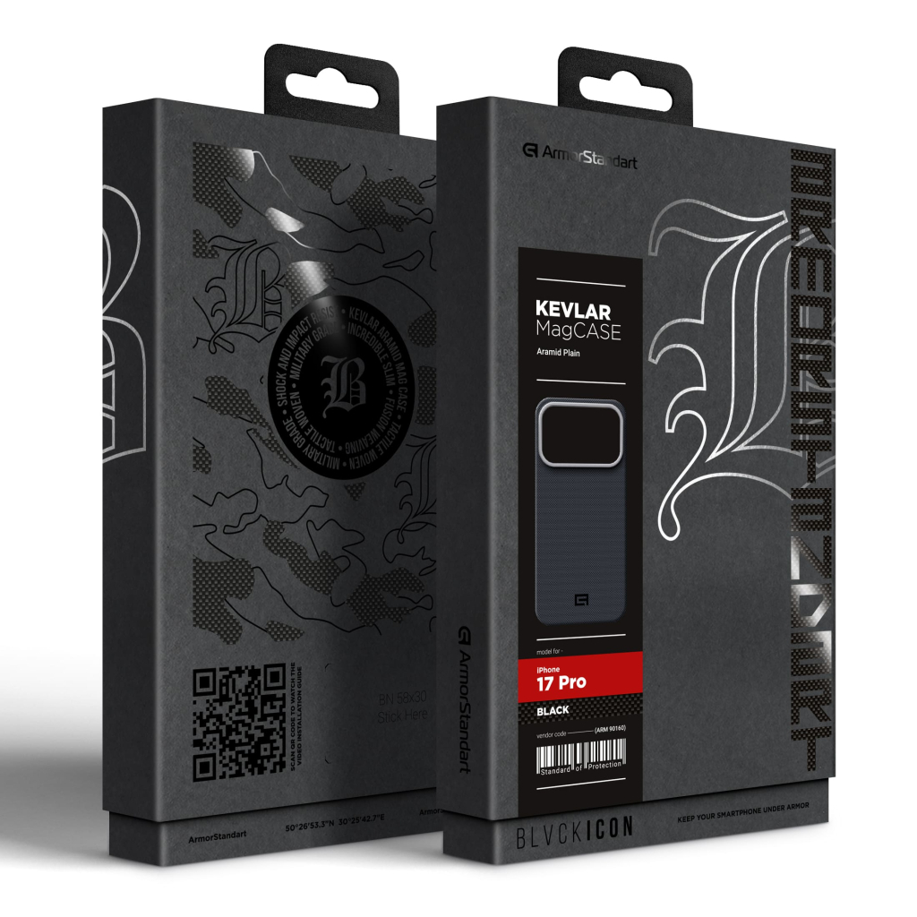Чохол до мобільного телефона Armorstandart BlackIcon Aramid Plain MagCase Apple iPhone 17 Pro Black (ARM90160)
