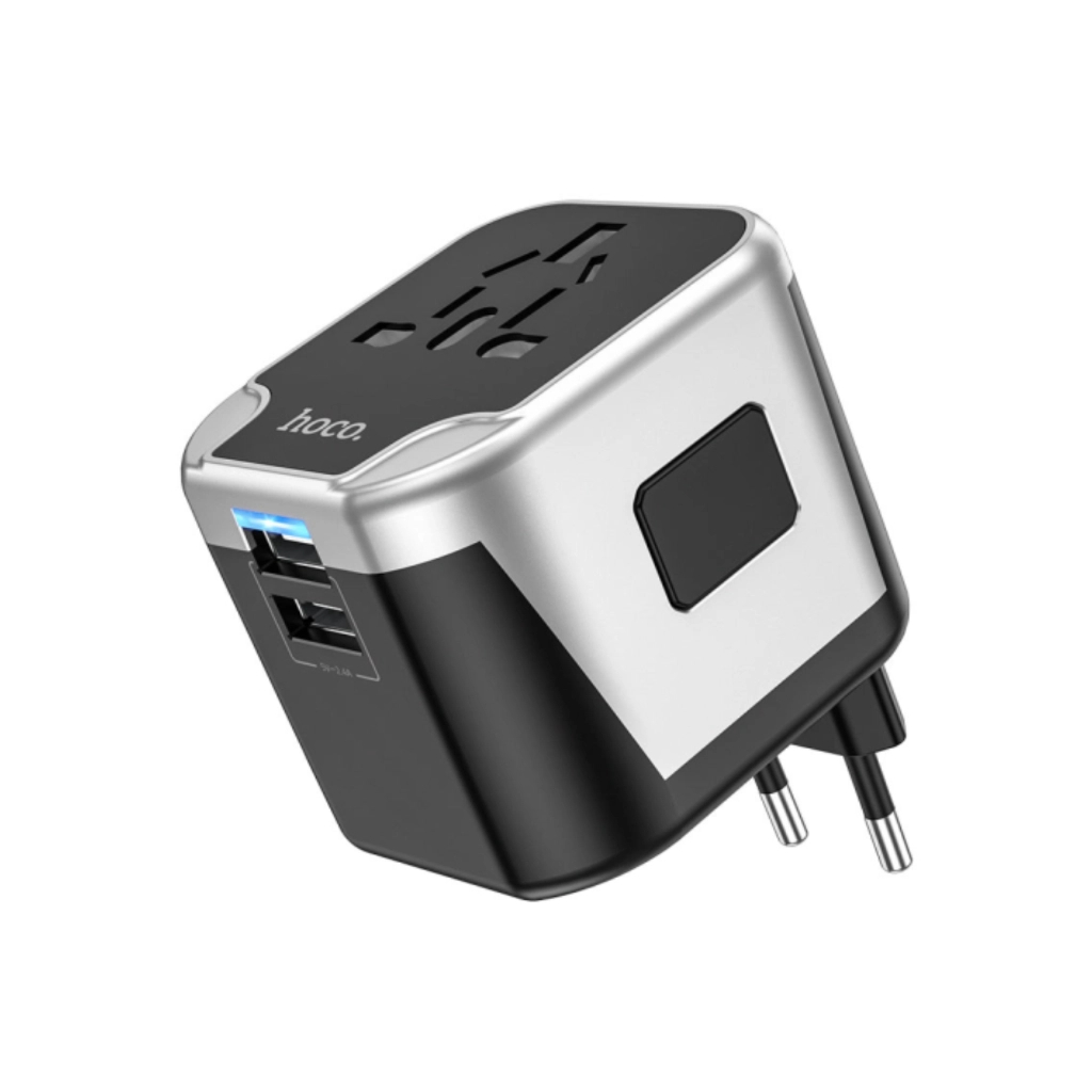 Мережевий фільтр живлення HOCO AC5 1 роз, 2 USB, 1,5м, Black/Gray (AC5ABG)