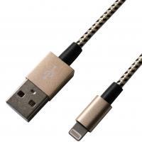 Дата кабель USB 2.0 AM to Lightning 1.0m MFI, YellowBlack/Gold Grand-X (FL01YBG)