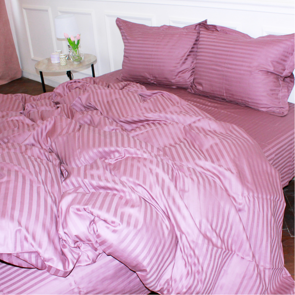 Постільна білизна MirSon Satin Stripe 30-0008 Smoky Pink 160х220 полуторний Євро (2200005250280)