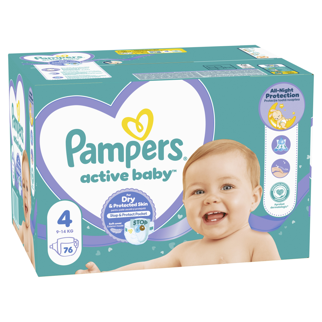 Підгузки Pampers Active Baby Maxi Розмір 4 (9-14 кг) 76 шт (8001090949615)
