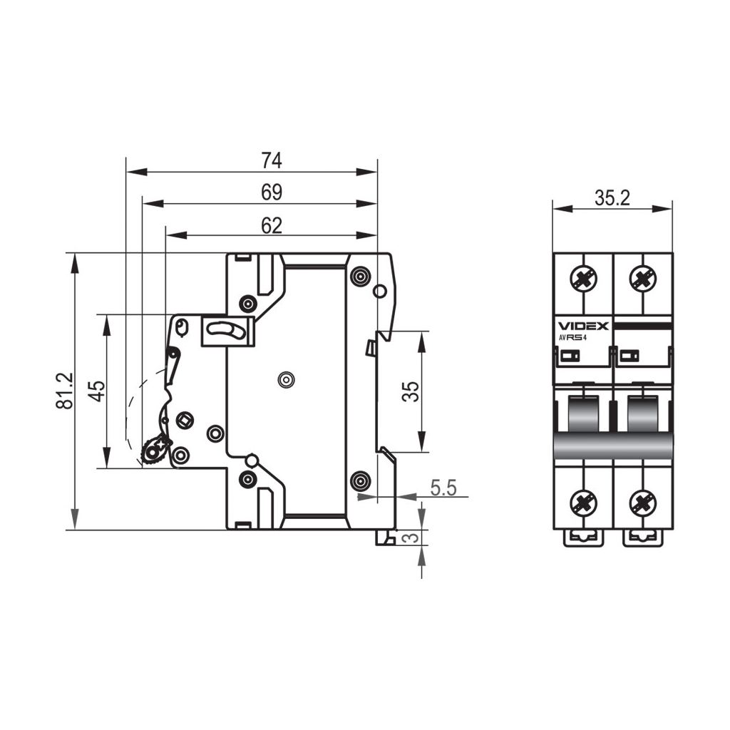 Автоматичний вимикач Videx RS4 RESIST 2п 32А С 4,5кА (VF-RS4-AV2C32)