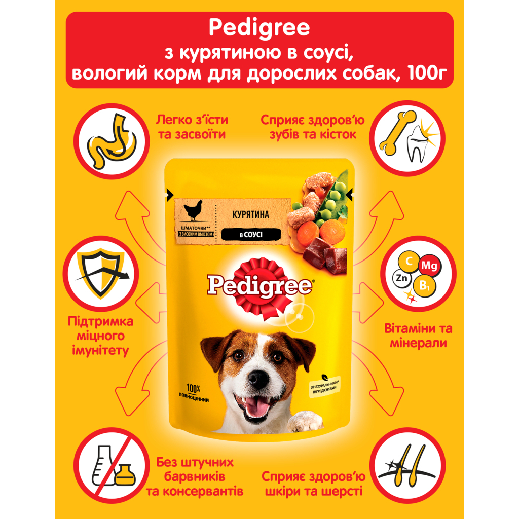 Вологий корм для собак Pedigree Курка та овочі в соусі 100 г (5900951017322)