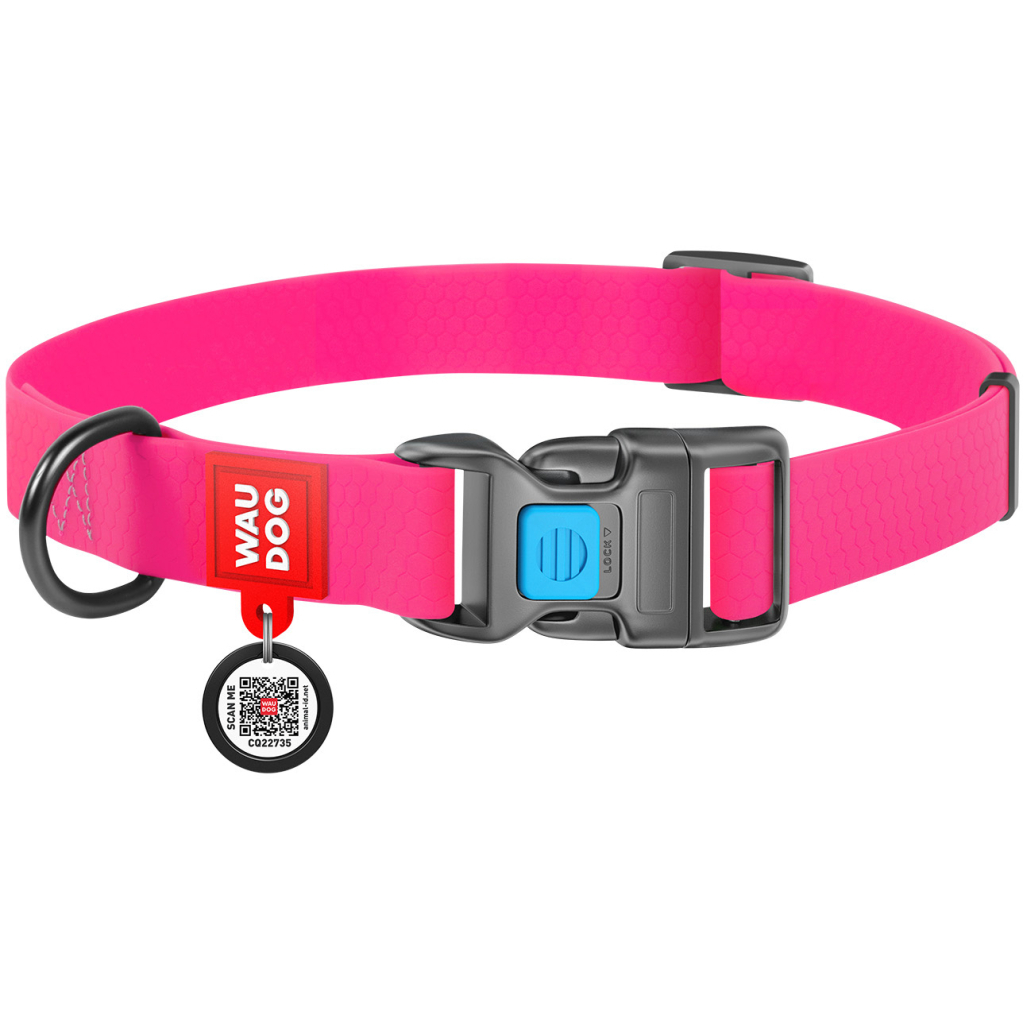 Нашийник для тварин WAUDOG Waterproof з QR паспортом Ш 15 мм Д 25-35 см рожевий (27397)