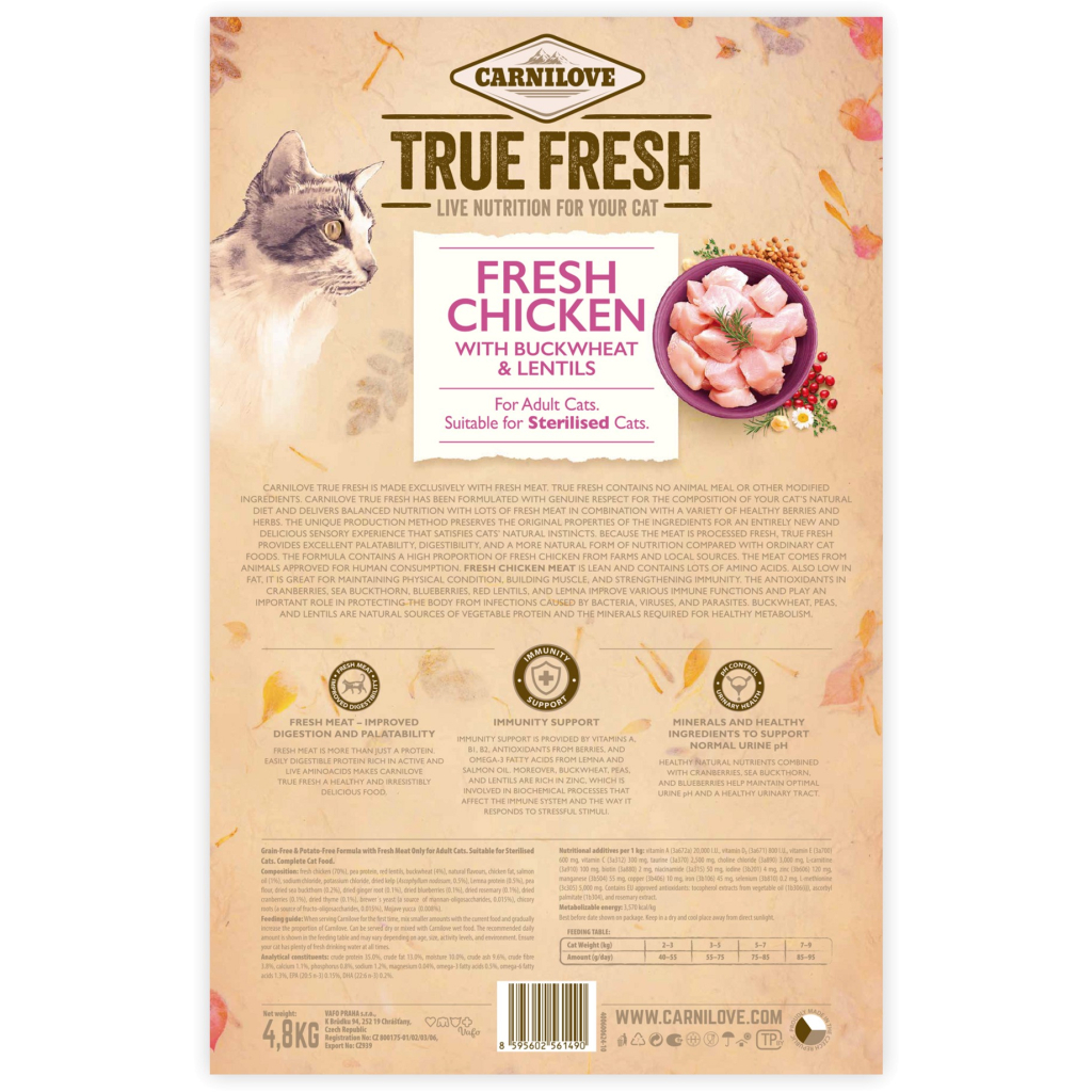 Сухий корм для кішок Carnilove True Fresh Cat Chicken 4.8 кг (8595602561490)