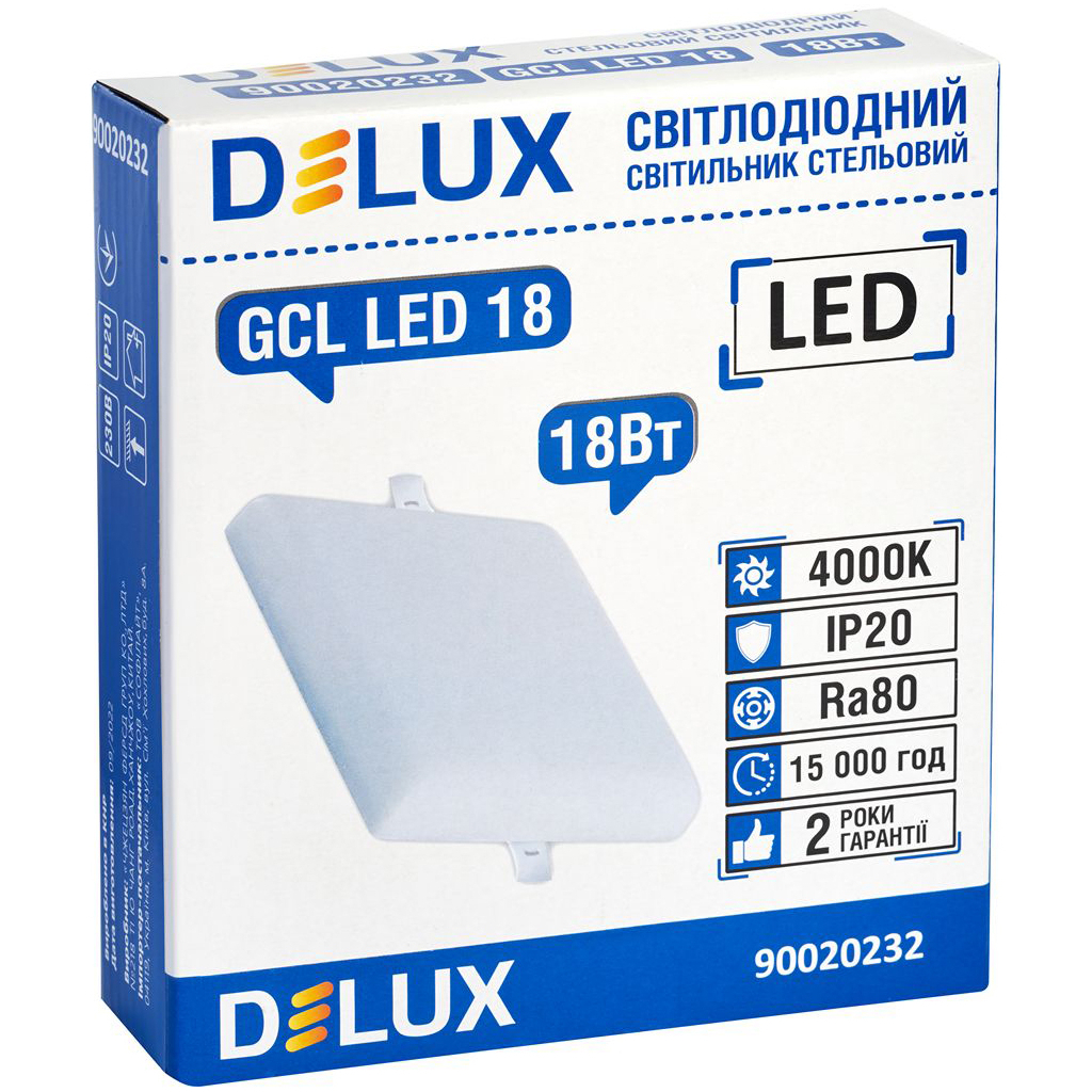 Світильник Delux LED 18_4000К 18Вт 230В SQUARE (90020232) Світильник Delux LED 18_4000К 18Вт 230В SQUARE (90020232)