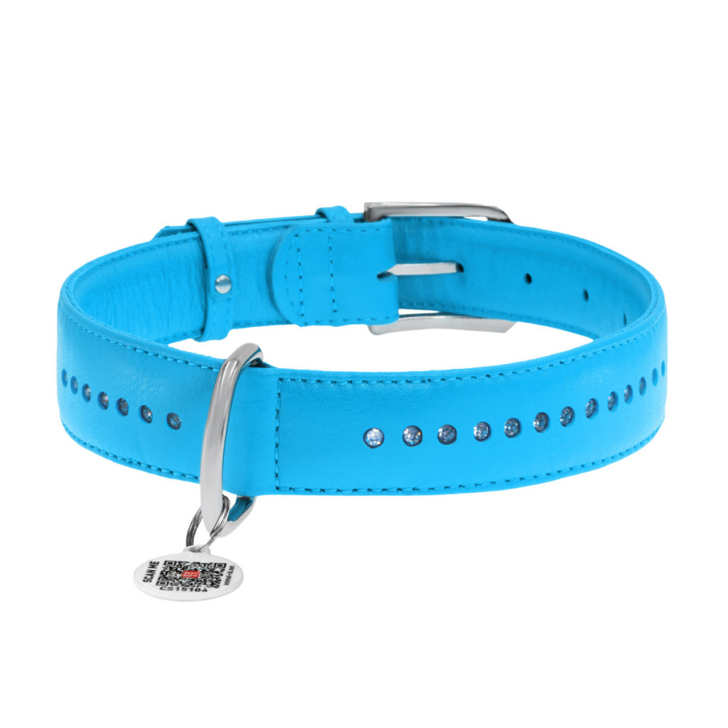 Нашийник для тварин WAUDOG Glamour з QR-паспортом, подвійний Ш 25 мм Д 38-49 см блакитний (38782)