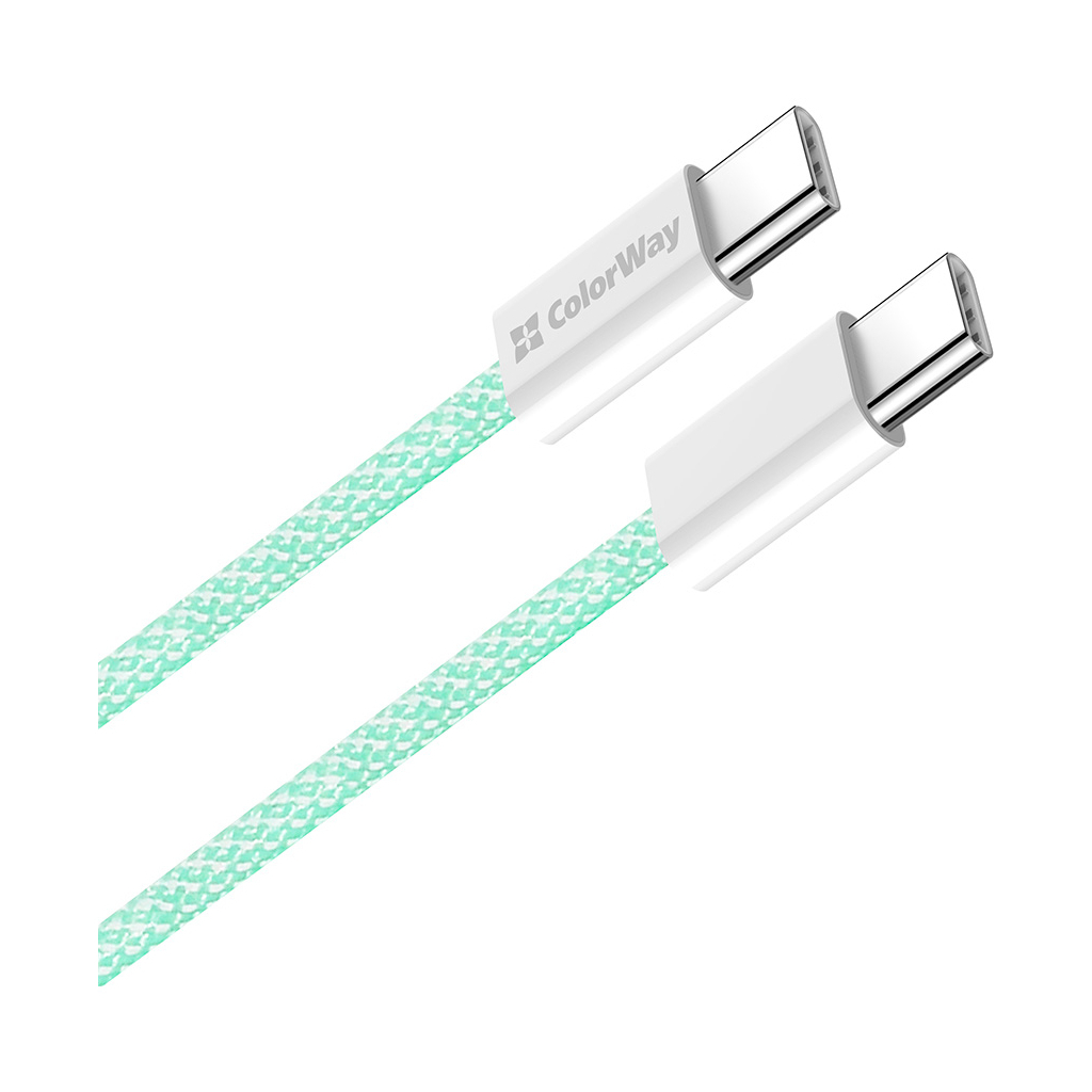 Дата кабель USB-C to USB-C 1.0m 60W 3.0А green ColorWay (CW-CBPDCC061-G)