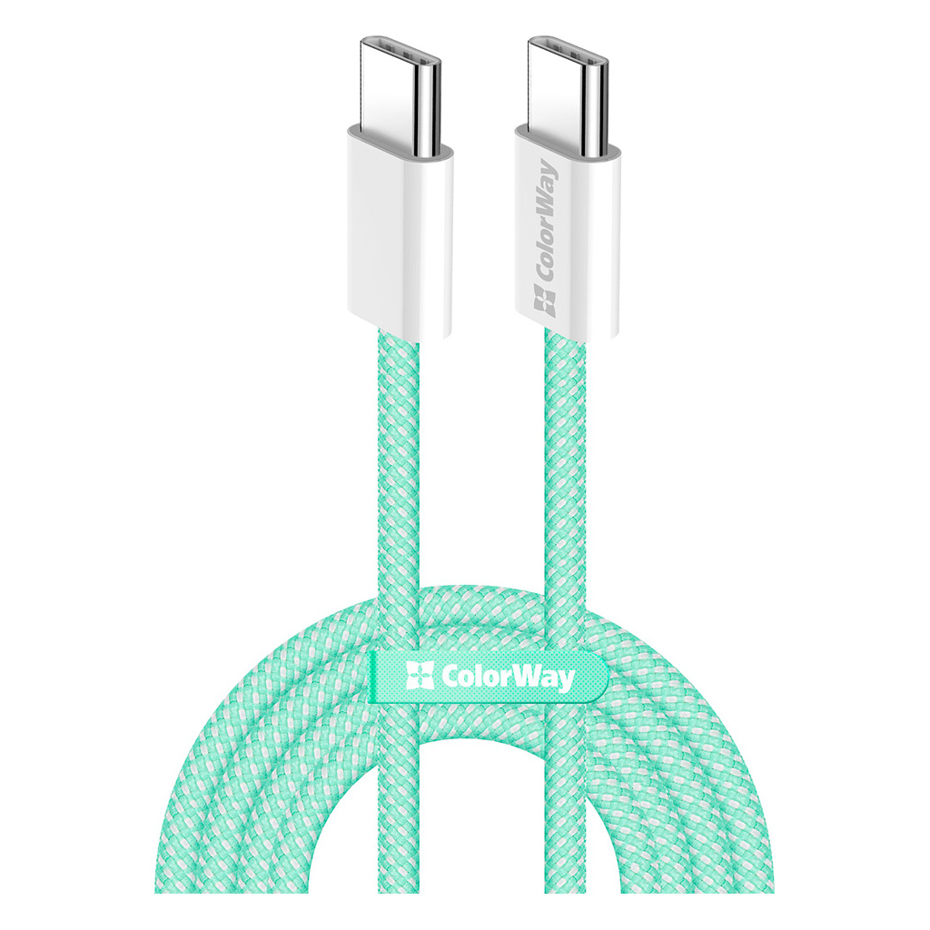 Дата кабель USB-C to USB-C 1.0m 60W 3.0А green ColorWay (CW-CBPDCC061-G)