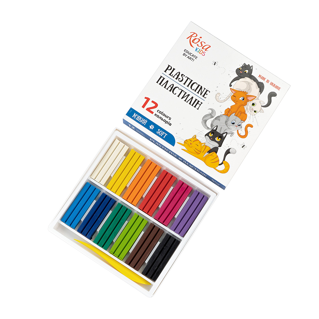 Пластилін Rosa Kids Cats, зі стеком, 12 кольорів 192 г (4823098541592)