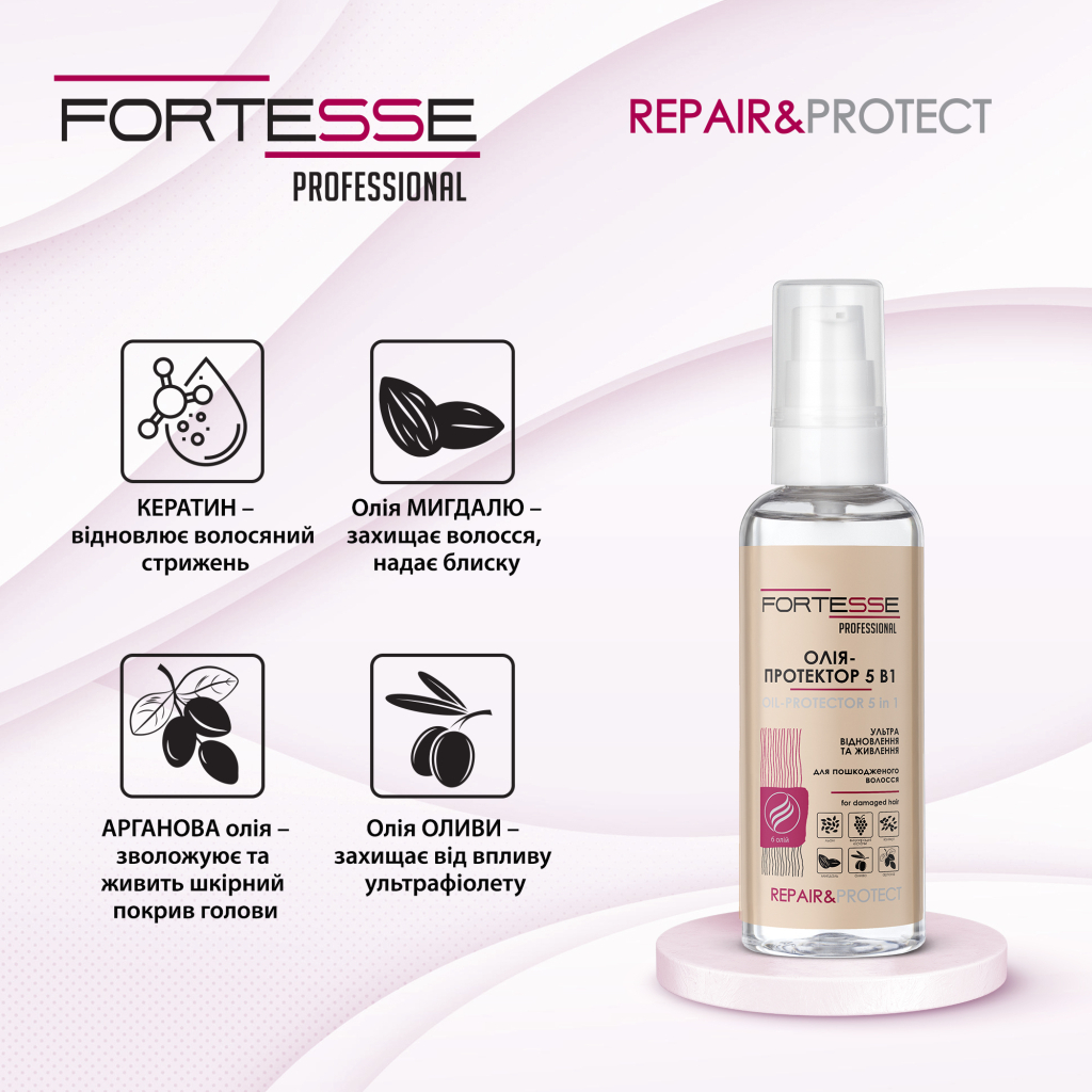Олія для волосся Fortesse Professional Repair & Protect Відновлювальна 5в1 Для сухого й пошкодженого волосся 60 мл (4823115501523)