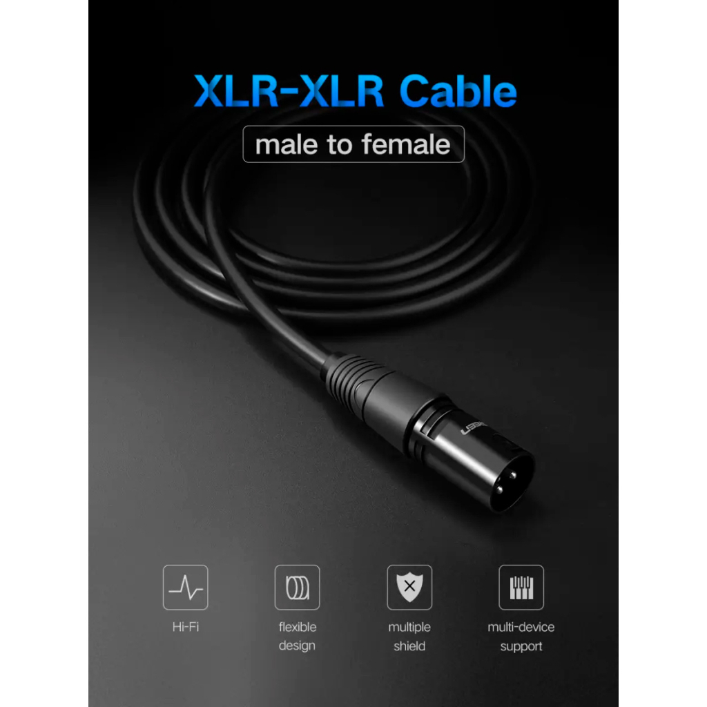 Кабель мультимедійний XLR M to XLR F 5.0m AV130 black Ugreen (20712) Кабель мультимедійний XLR M to XLR F 5.0m AV130 black Ugreen (20712)