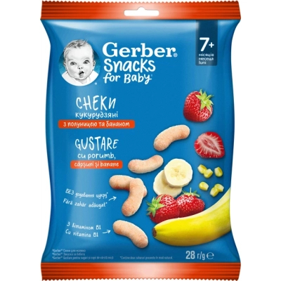 Дитячі снеки Gerber Кукурудзяні палички зі смаком полуниці та банана з 7 місяців 28 г (1627025)