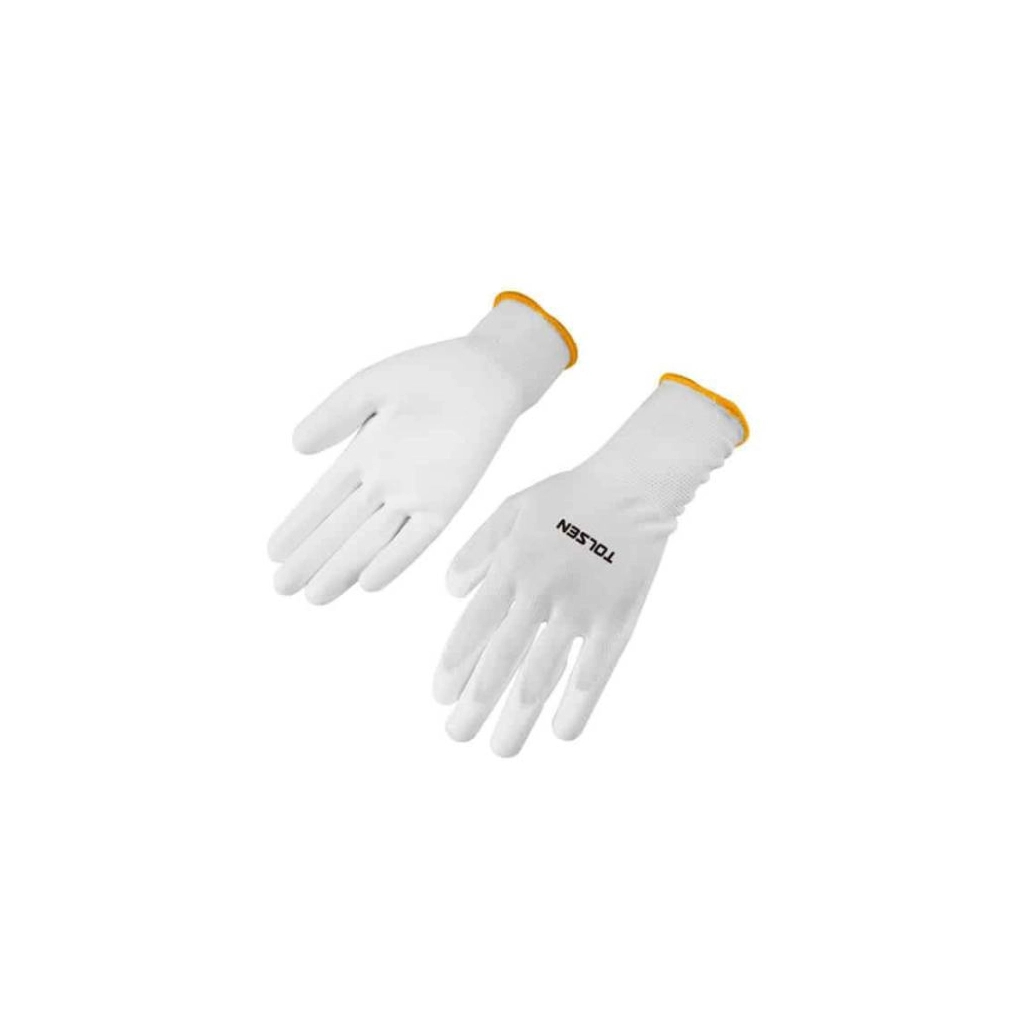 Захисні рукавиці Tolsen поліестер з ПУ покриттям білі L (9) (45500)