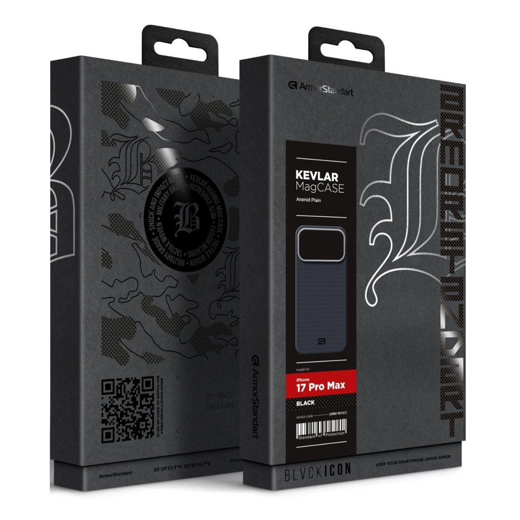 Чохол до мобільного телефона Armorstandart BlackIcon Aramid Plain MagCase Apple iPhone 17 Pro Max Black (ARM90161)