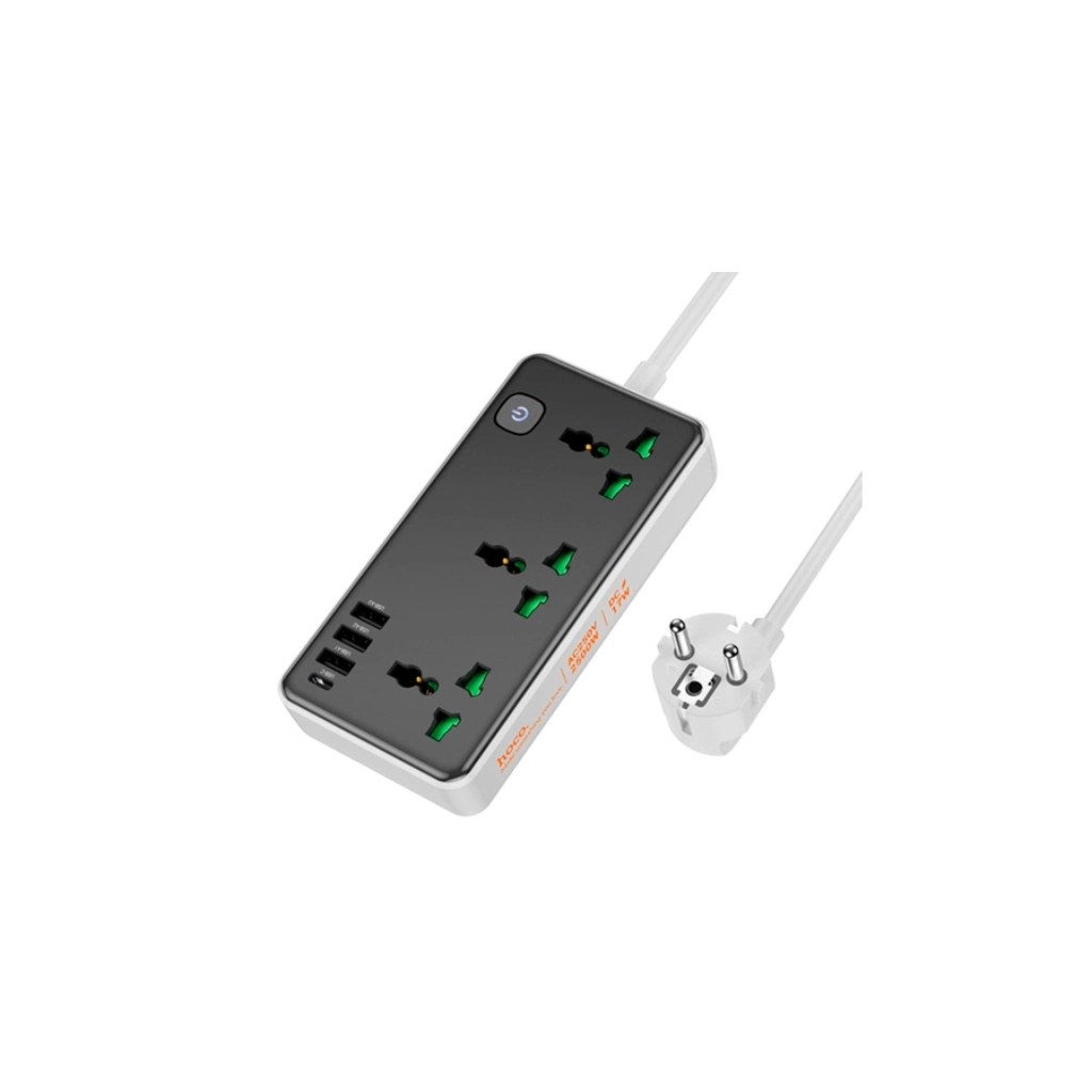 Мережевий фільтр живлення HOCO AC7A 3 роз, 3 USB, USB-C, 17W, 1,5м, Black/White (HOCO AC7A/B)