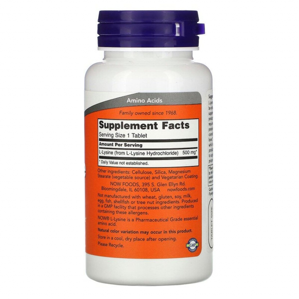 Амінокислота Now Foods L-Лізин, L-Lysin, 500 мг, 100 таблеток (NF0100)