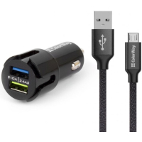 Зарядний пристрій ColorWay 2USB 2.4A black + cable MicroUSB 2.1A 1m (CW-CASC006)