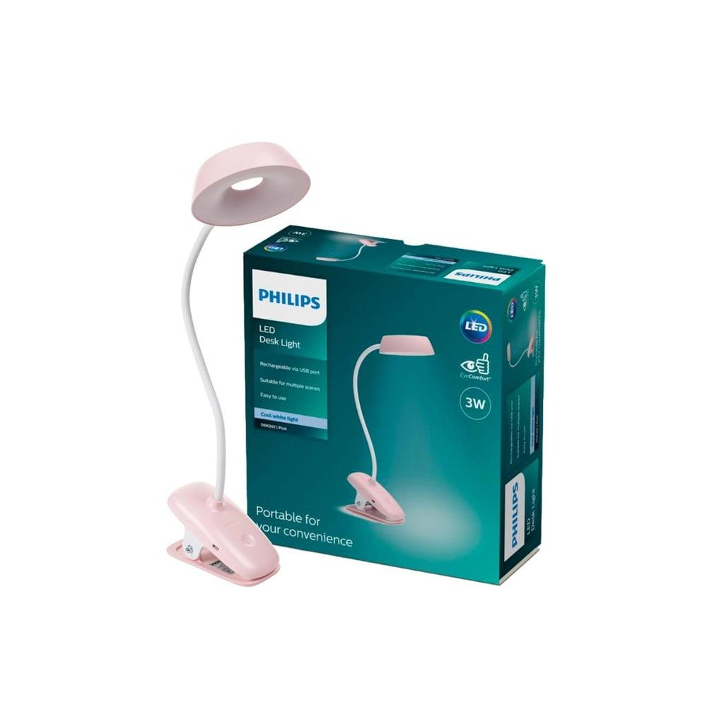 Настільна лампа Philips Donutclip 3Вт 4000K 1200мАг USB-A рожевий (929003179607)