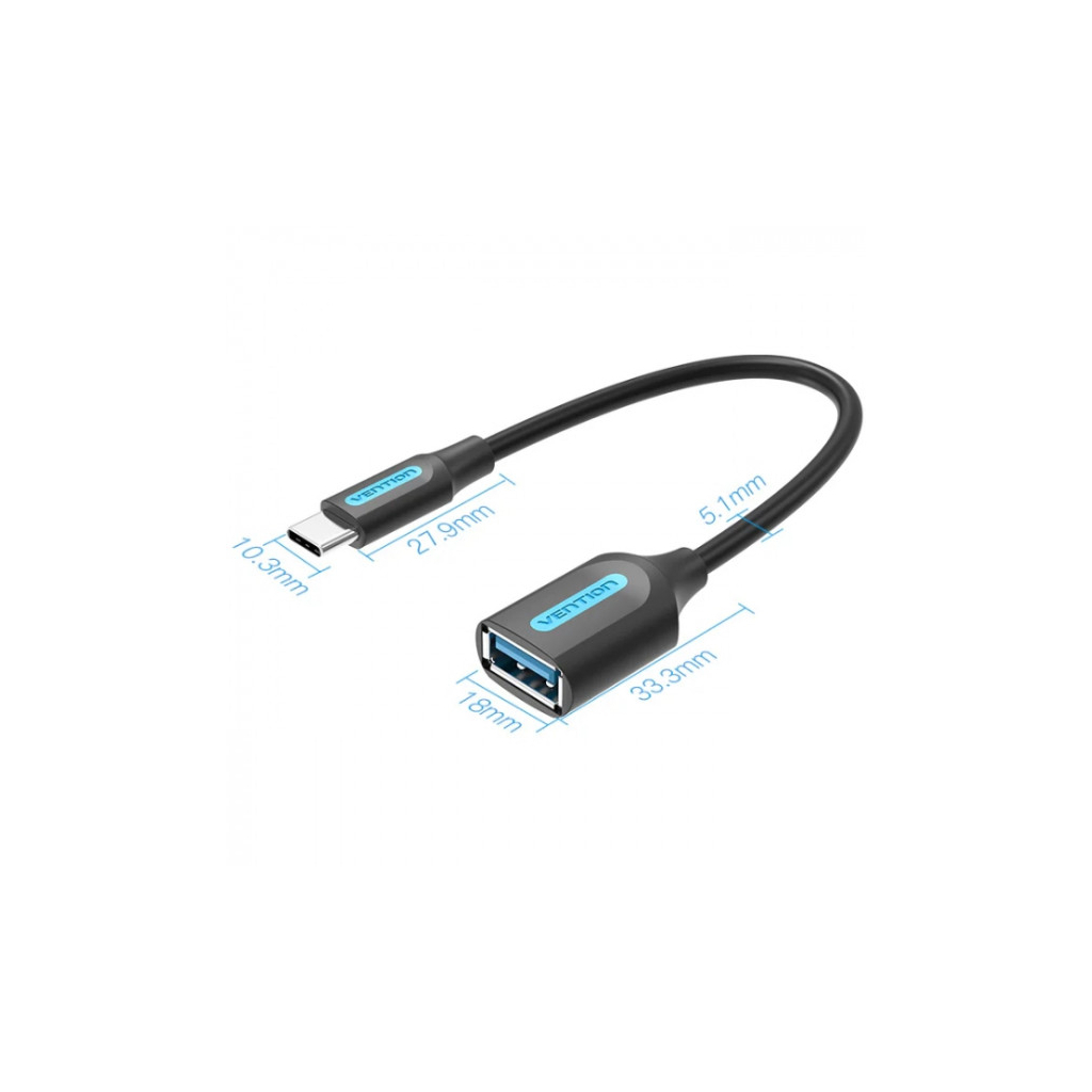 Перехідник OTG USB 3.1 AF to USB-C 0.15m black VENTION (CCVBB)