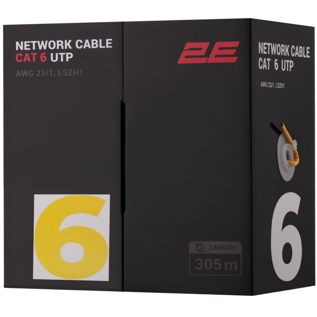 Кабель мережевий 2E UTP 305м cat.6, AWG 23/1, LSZH-1, жовтий (2E-CBL6EUTP-LSZH1-YLW) Кабель мережевий 2E UTP 305м cat.6, AWG 23/1, LSZH-1, жовтий (2E-CBL6EUTP-LSZH1-YLW)