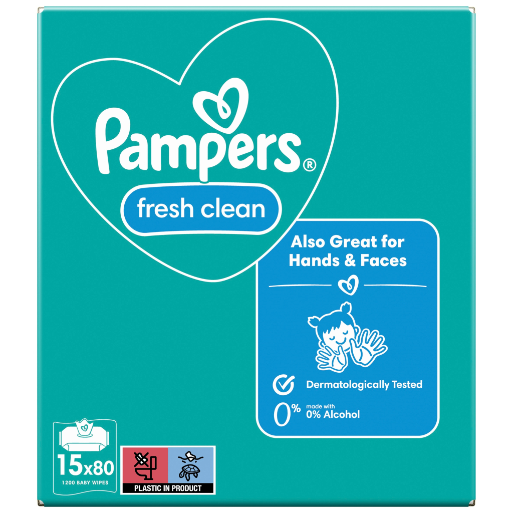 Дитячі вологі серветки Pampers Fresh Clean 15 пачок х 80 шт (1200 шт) (8001841078496)