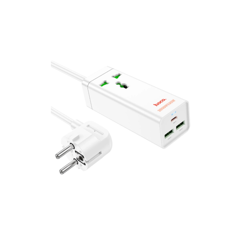 Мережевий фільтр живлення HOCO AC9A 1 роз, 2 USB,USB-C, 30W, 1,5м, White (AC9AW)