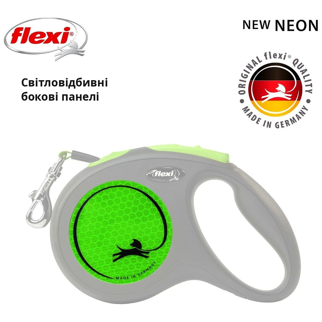 Повідець для собак Flexi New Neon стрічка M 5 м/ 25 кг зелений (4000498031902) Повідець для собак Flexi New Neon стрічка M 5 м/ 25 кг зелений (4000498031902)