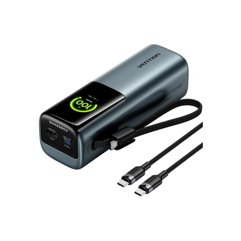 Батарея універсальна Vention 27000mAh 200W PD/3.1, with Built-in USB-C Cable, TFT Display, Gray (FKGH0 / 911404)
