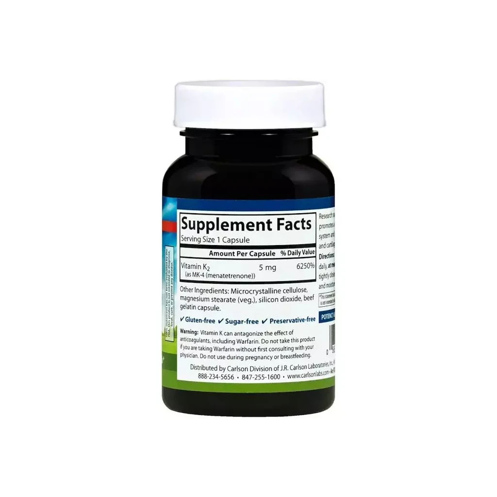 Вітамін Carlson Вітамін К2 (MK-4 Менатетренон), Vitamin K2 Menatetrenone, 5 Мг, 60 Капсу (CAR-01000) Вітамін Carlson Вітамін К2 (MK-4 Менатетренон), Vitamin K2 Menatetrenone, 5 Мг, 60 Капсу (CAR-01000)