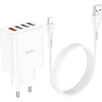 Зарядний пристрій HOCO C102A Fuerza QC3.0 four-port charger set(iP) White (6931474777720)