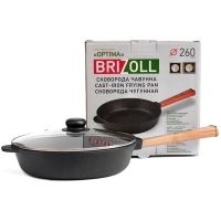 Brizoll Optima cast iron frying pan with handle and glass cover 260x60 mm (O2660-P-C)