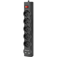 Мережевий фільтр живлення Defender DFS 751, 1.8m, 5роз., 2xUSB (99751)