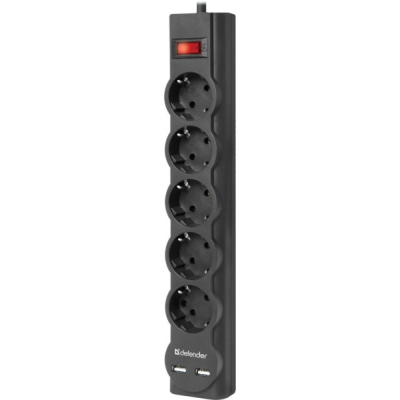 Мережевий фільтр живлення Defender DFS 751, 1.8m, 5роз., 2xUSB (99751)