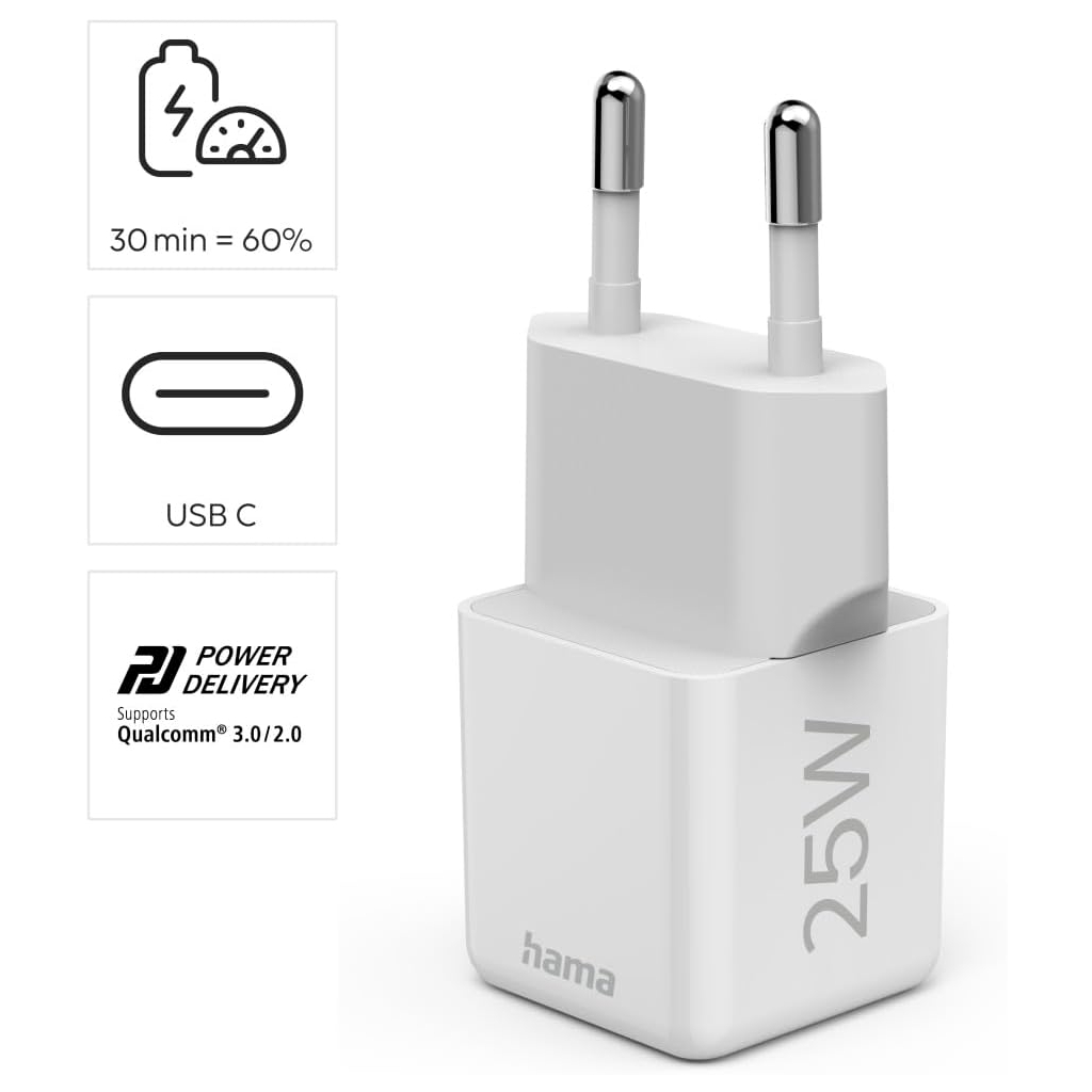 Зарядний пристрій Hama 25W USB-С PD white (00201981)