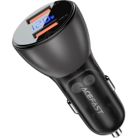 Зарядний пристрій Acefast B7 Car Charger 2xUSB-A 45W with digital display Metal Black (6974316280989)